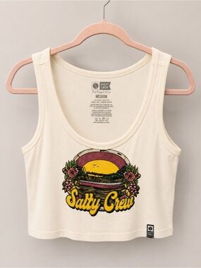 Salty Crew Cream Graphic Crop Tank - Yellow Sunset Print